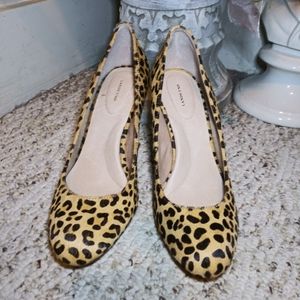 Lands' End Rounded Toe Stacked Stiletto Heel Calf Hair Leopard Pump